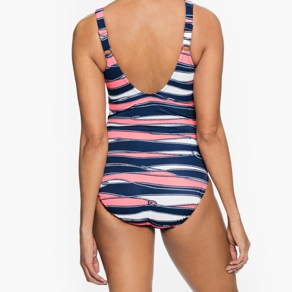 Talbots Pink and Blue One Piece Swimsuit with Ruching - Picture 2 of 7